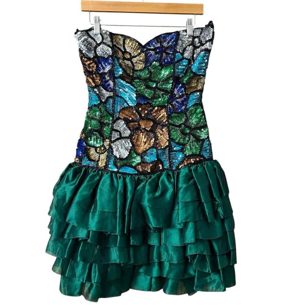 Vintage Lisa Carr x Bergdorf Goodman Mosaic Sequins Beaded Silk Tutu Dress Sz 10